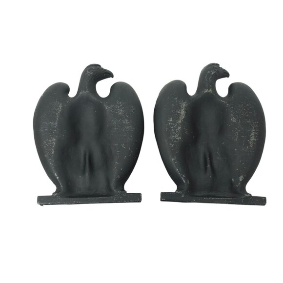 Cast Iron Eagle Bookends Pair Black Vintage Americana Heavy Patriotic Doorstop - Picture 2 of 12